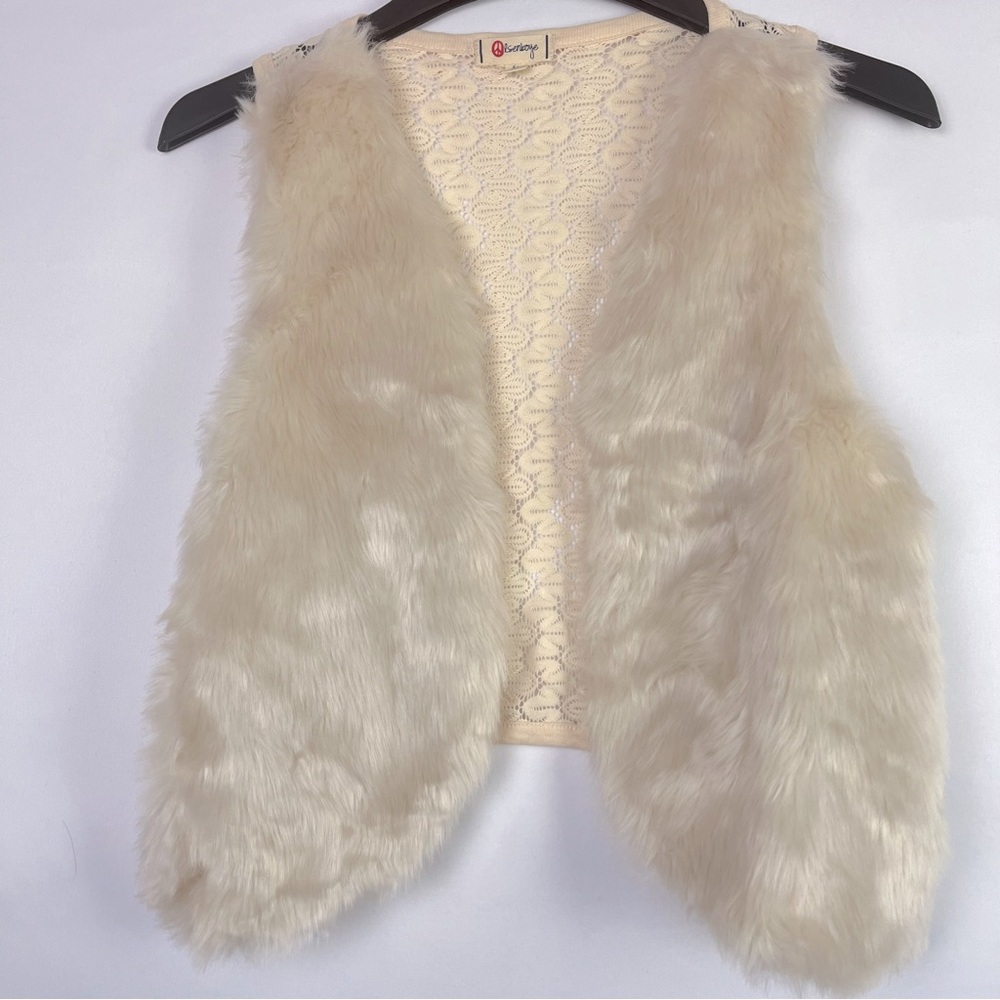 Olsenboye Women's Vest Front Faux Fur Crochet Lace Back Festival Bojo Size XL